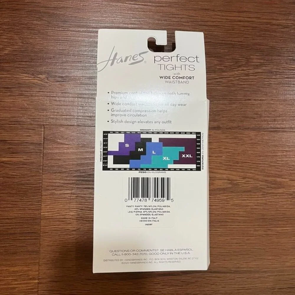 3/$20 Bundle •Hanes Perfect Tights – Backseam Compression Control Top, Black,XXL